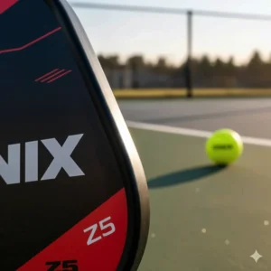 Focus on the durable low-profile edge guard of an Onix pickleball paddle for protection.