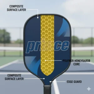 Cross-section view illustrating the polymer honeycomb core construction used in Prince pickleball paddles for superior control and soft play.